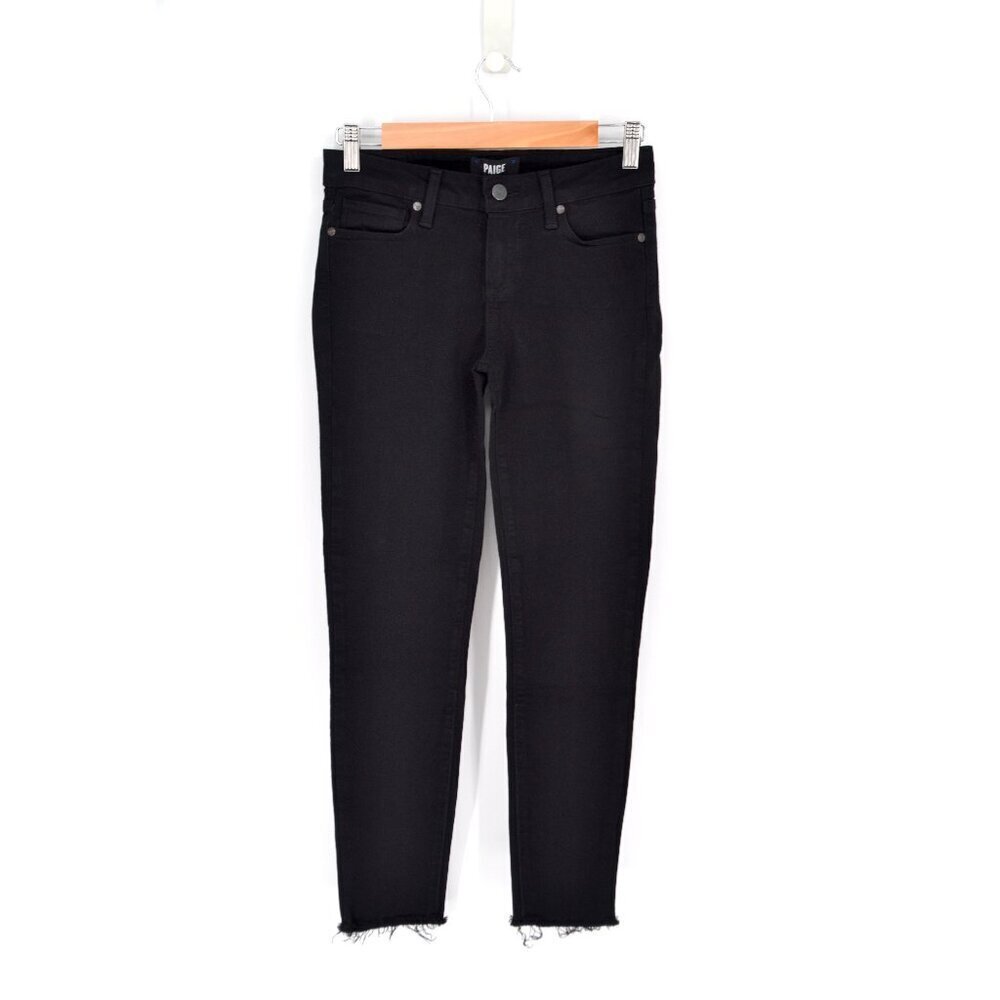 Paige Verdugo Ultra Skinny Jeans Black Women's 27 Fray Hem High Rise Stretch